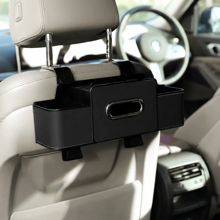 고급 가죽 차량용 뒷좌석 멀티 컵홀더 티슈 수납 정리함