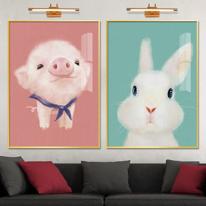 보고아트 아이방 아기방 꾸미기 귀여운 그림 토끼 돼지 동물 일러스트 인테리어 액자, [1번] 핑크돼지+[2번] 민트토끼_2개세트
