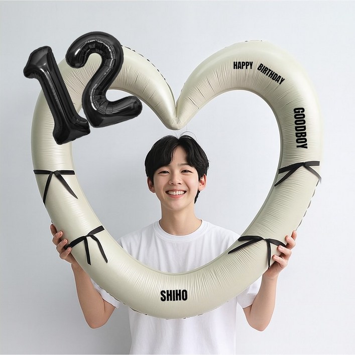 해피제이니 블랙 숫자 하트프레임 풍선 생일파티용품세트프리레터링 시트지 포함 포토존, 1세트, 12 크림하트