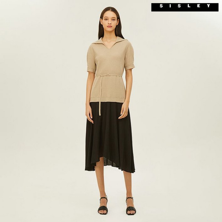 시슬리 우븐배색 벨티드 니트원피스 SAKO01241 KA