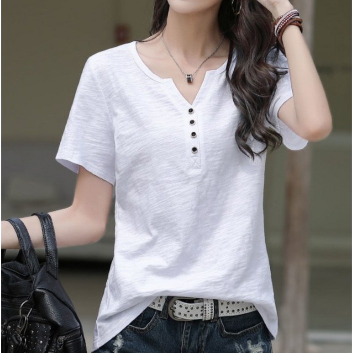 에쉬울프 여성용 여름 브이넥 반팔 티셔츠