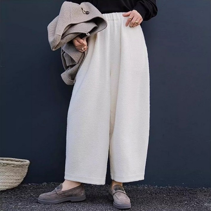 퀸앤조이 헤르미 울블렌드 부클 9부 배기 밴딩 팬츠