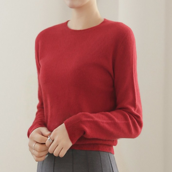 클레이스 울100 캐시미어 고급 호주산 양모  여성 라운드넥 니트
