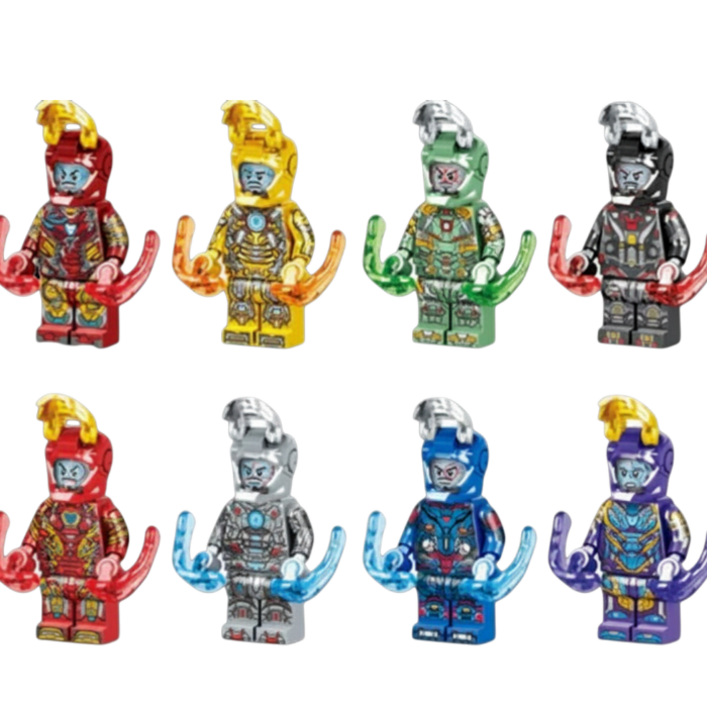 아이언맨 호환블록 브릭미니피규어 8종 세트 시리즈 마블 슈퍼히어로 베스트 풀컬렉션 취미수집장식컬렉션용 커스텀 호환 블록피겨, 1개, 03. 아이언맨 8종 세트 VER.D