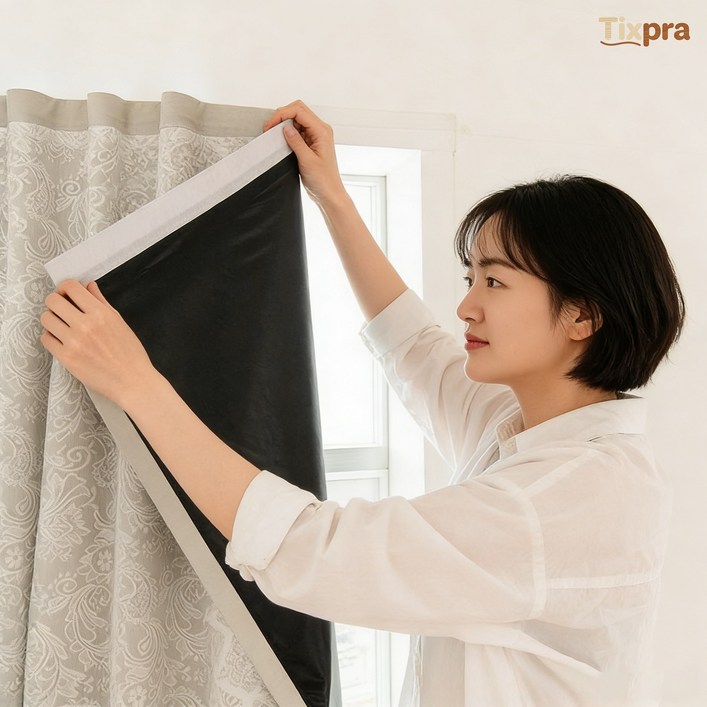 Tixpra 암막 커튼 벨크로 쉬운설치 포함 레이스 침실 거실 이중 커튼