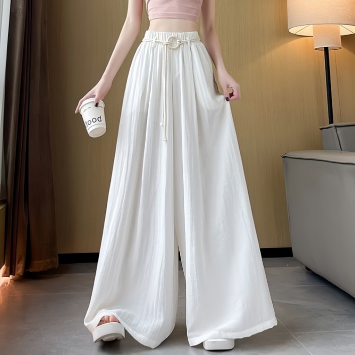 Makone 여성 하이웨이스트 솔리드 허리밴딩 치마바지 드롭핏 캐주얼 트랜드 와이드 바지