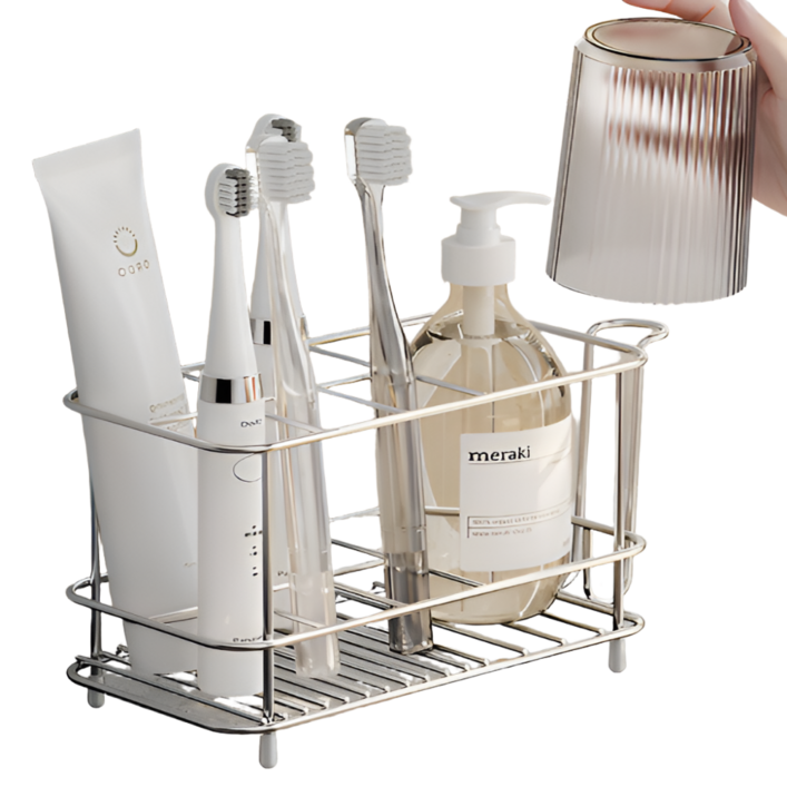 다온리빙 304올스텐 스탠드형 칫솔거치대, 실버