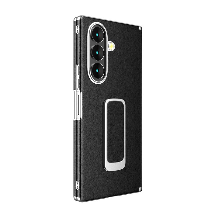 YINUO 갤럭시 Z 폴드 천연 가죽 슬림 그립 360도 각도 조절이 거치대 듀얼 중축 힌지 보호 후면 케이스