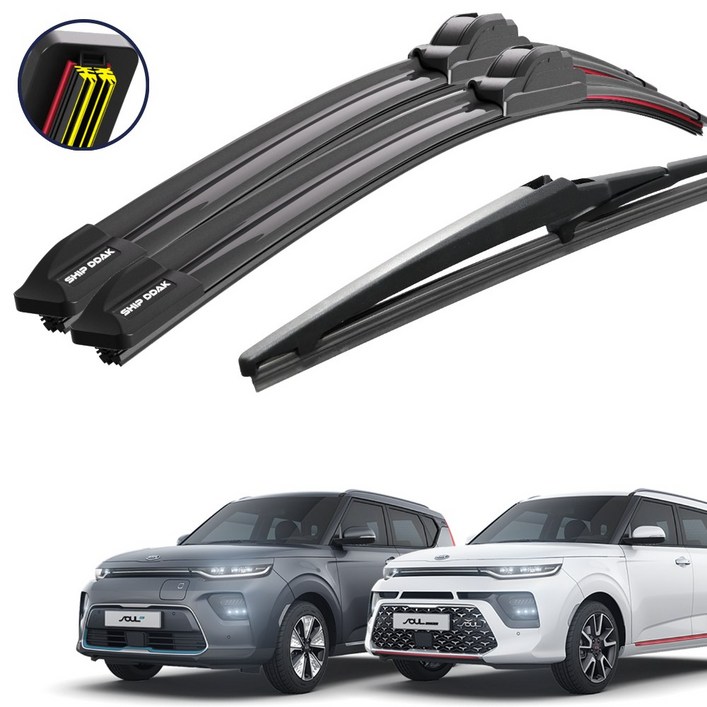 쉽딱 트리플 전면 후방 와이퍼 3P 세트, 쏘울부스터EV19현재