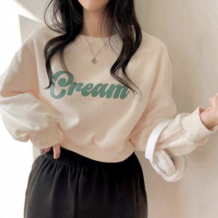 애즈낫 여성 크리미 크롭 맨투맨