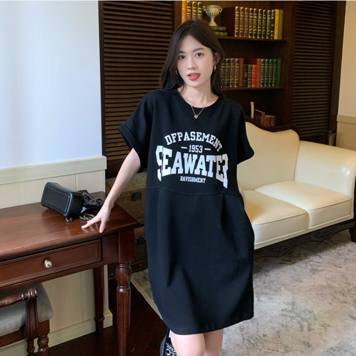 썸머바이브 루즈핏 프린트 롱티셔츠 레터링 미니 원피스