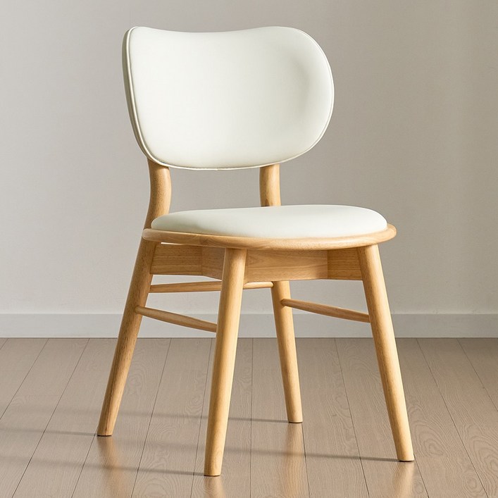 푸딩 원목 식탁의자 PU 쿠션 카페 체어, 2개, 내추럴베이지