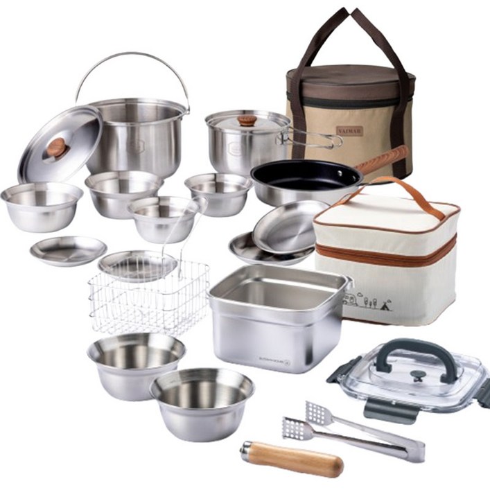 올인원 코펠세트 스텐 코펠 식기 그릇 접시 튀김 냄비 20종 세트휴대용 가방 포함, 1개