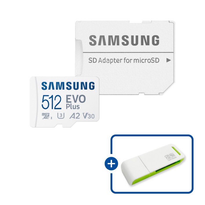 삼성전자 마이크로SD카드 EVO PLUS MBMC64SAKR  이엘 연두 카드 리더기 USB2.0 2in1, 1개