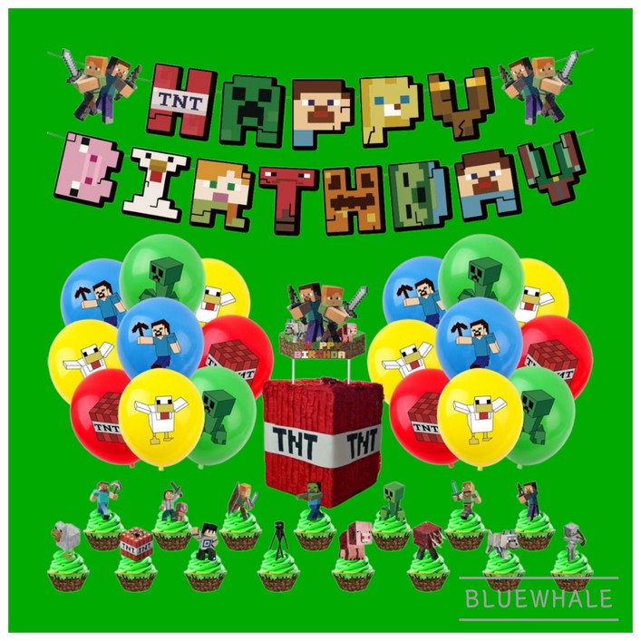 국내배송 당일출고 마인크래프트 생일 풍선세트 어린이 홈파티 파티용품 이벤트풍선, 1세트