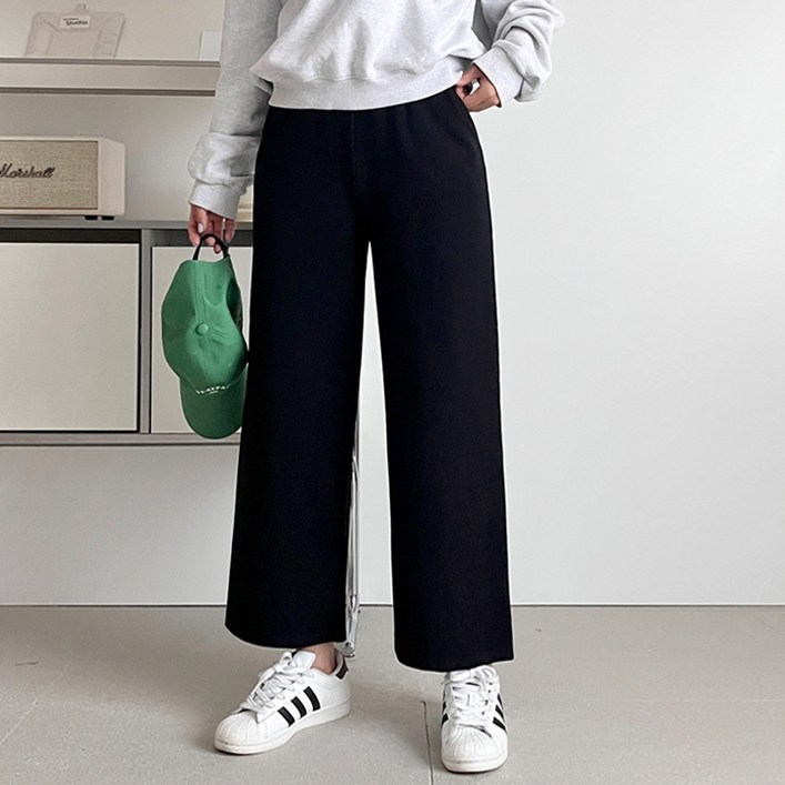 빅사이즈 착한팬츠 여성 와이드 팬츠 코튼 보풀없는 무지편한 밴딩바지 롱다리핏 데일리 트레이닝 사계절용