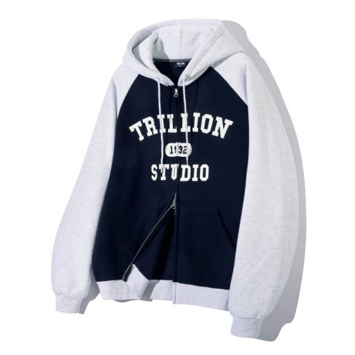 TRILLION 레글런 컬러 믹스 1992 그래픽 후드 집업 네이비