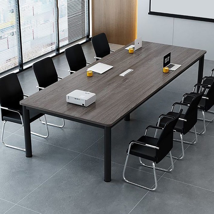오피스 회의실 사각 넓은 책상 회사 사무용 회의용 테이블, 블랙 프레임 + 그레이 상판