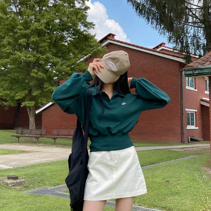 카라or브이넥 감성 한스푼 자수 크롭 시보리 레터링 맨투맨