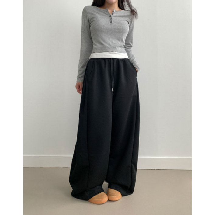 부기샵 군살커버 퍼트 사이드 폴링 핀턱 와이드 트레이닝 롱팬츠롱기장