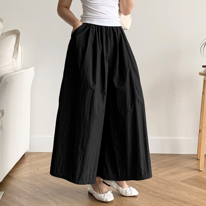 더한땀 여성 밴딩 와이드 바스락 치마 바지