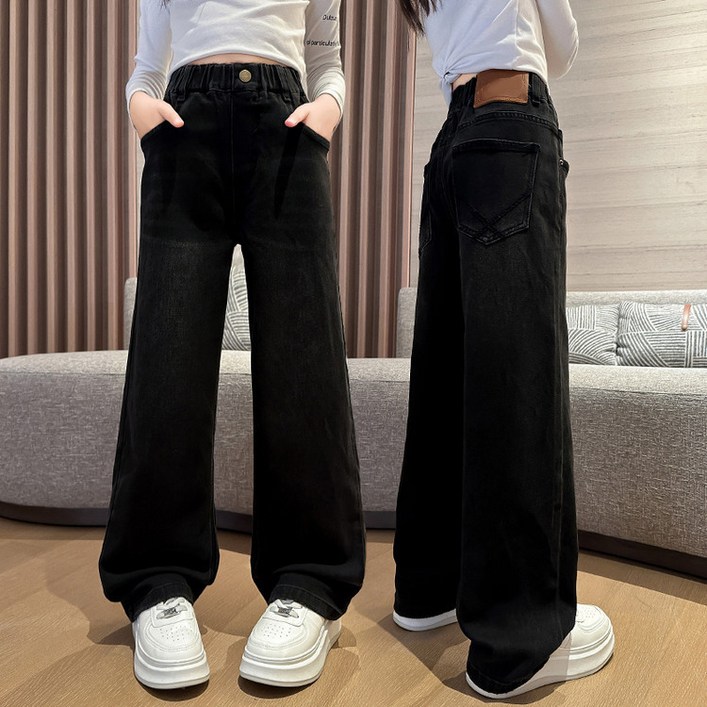 슈가푸딩 주니어 무지흑청데님팬츠 초등학생 중학생 흑청바지 블랙진 여아청바지 블랙데님 여아가을옷 주니어가을팬츠