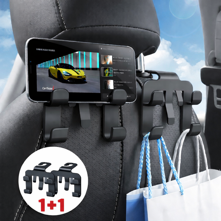 플루코 차량용 헤드레스트 후크 1+1 거치대 핸드폰 거치 가방걸이