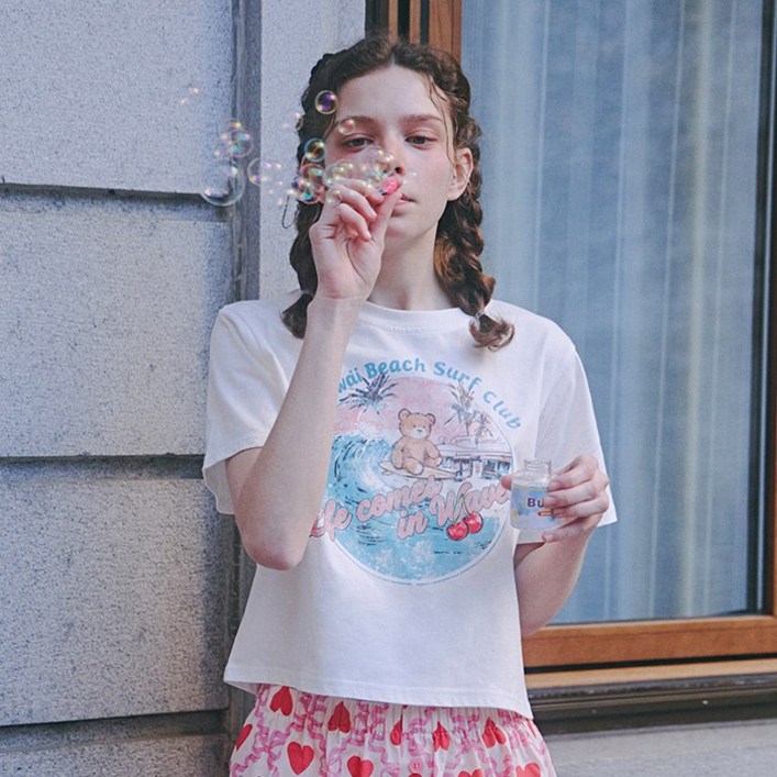 주디앤 서프베어 여성 세미크롭 반팔 티셔츠