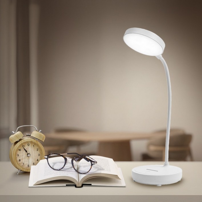 LED 독서등 학습용 스탠드 공부 책상 밝기조절 화장대 무선 휴대용 조명 ID등, 화이트