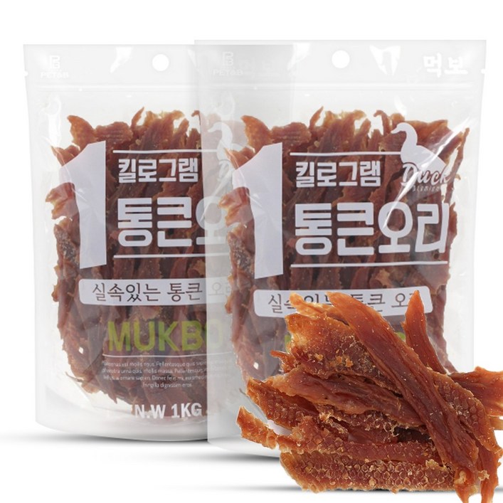먹보 강아지 대용량 실속 상품 치킨 오리 육포 간식, 2개, 1kg, 오리 사사미
