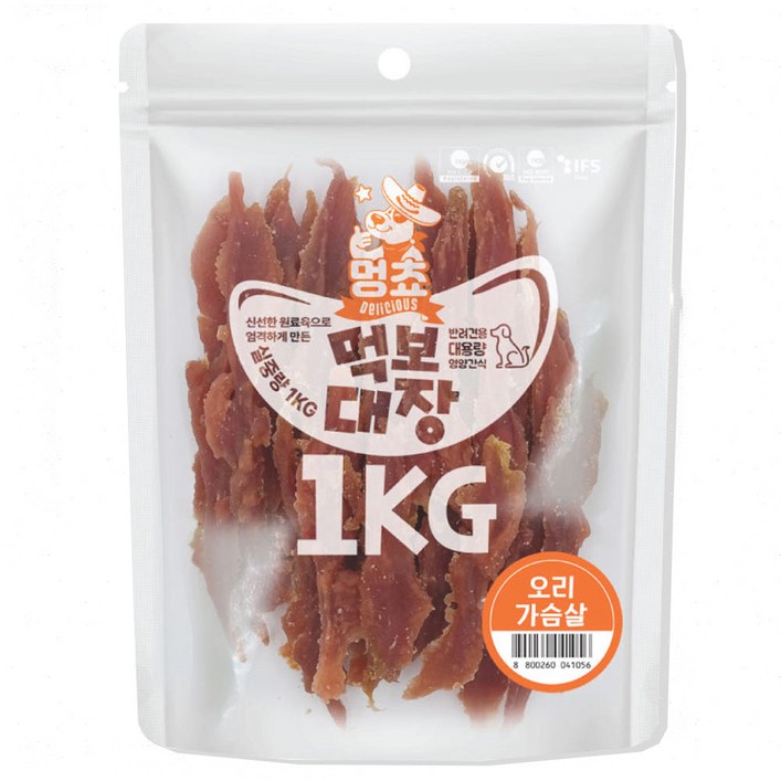 멍쵸 먹보대장 1kg 9종 강아지간식, 1개, 1kg, 먹보대장 오리가슴살