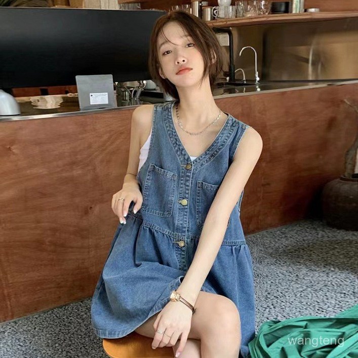 Chephie 민소매 원피스 루즈 캐주얼 끈나시 데님 원피스 Chephie 민소매 원피스 루즈 캐주얼 끈나시 데님 원피스