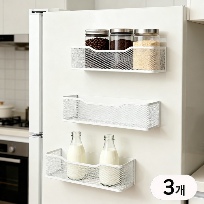 호밍사이 다용도 냉장고 세탁기 초강력 자석 수납선반 현관 틈새 수납 정리, 3개, 화이트