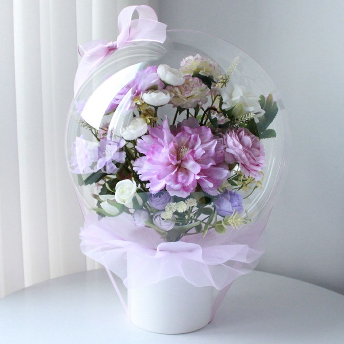 수비니샵 믹스꽃다발 바이올렛 꽃풍선 레터링풍선 풍선꽃다발 졸업 환갑 칠순 생신 퇴임 축하꽃다발, 1개, 원형화분형-1