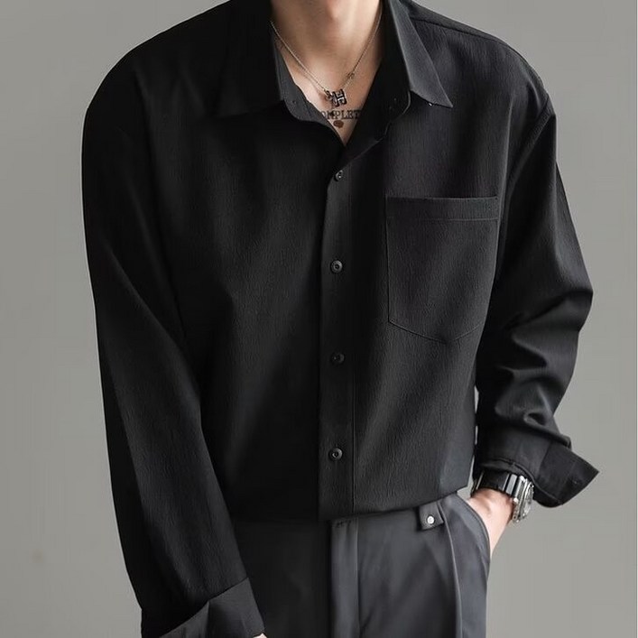 치유쿠 트렌드 멋스러운 긴팔 셔츠 남성 루즈핏 캐주얼 남방 봄