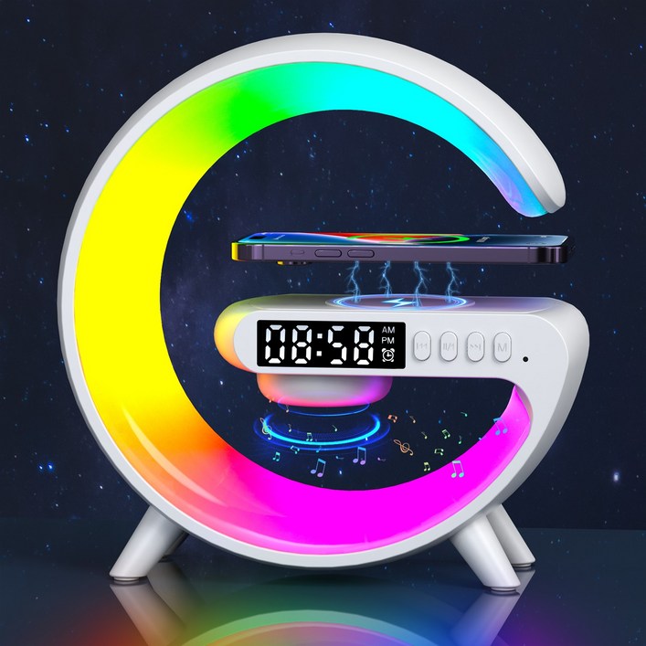 Nurom 고속 무선충전 무드등 감성 스마트 led 시계조명 블루투스 음악 동기화 변색 RGB 조명, 흰색