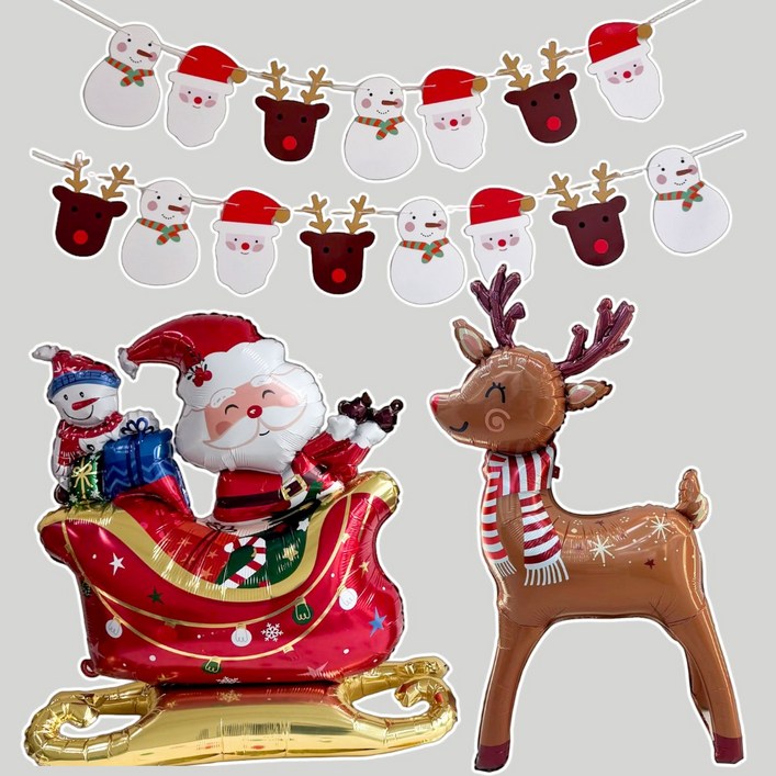 쏙쏙마켓 크리스마스 가랜드 대형 풍선 세트 스탠딩에어벌룬, 1개, 가랜드x썰매산타x스탠딩루돌프