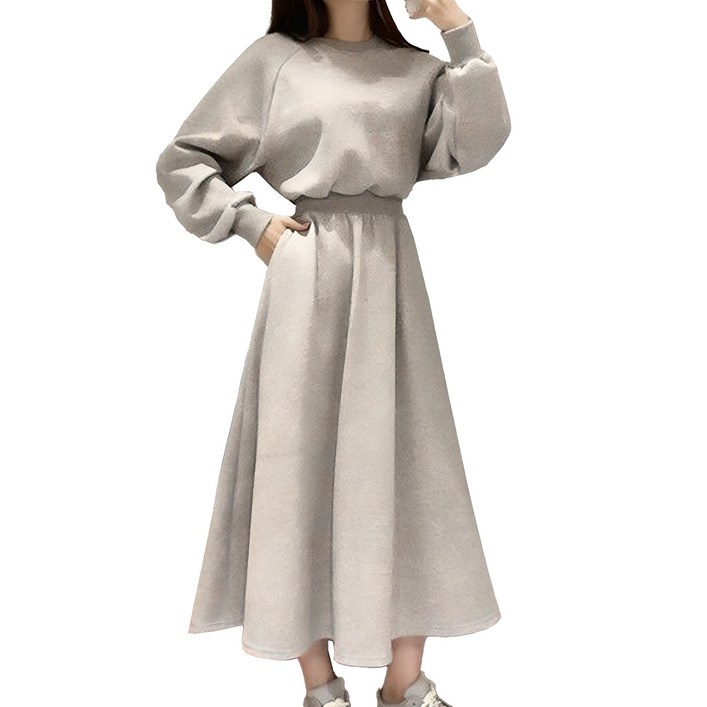 제이지나 여성 허리 밴딩 긴팔 데일리 롱 원피스 1P