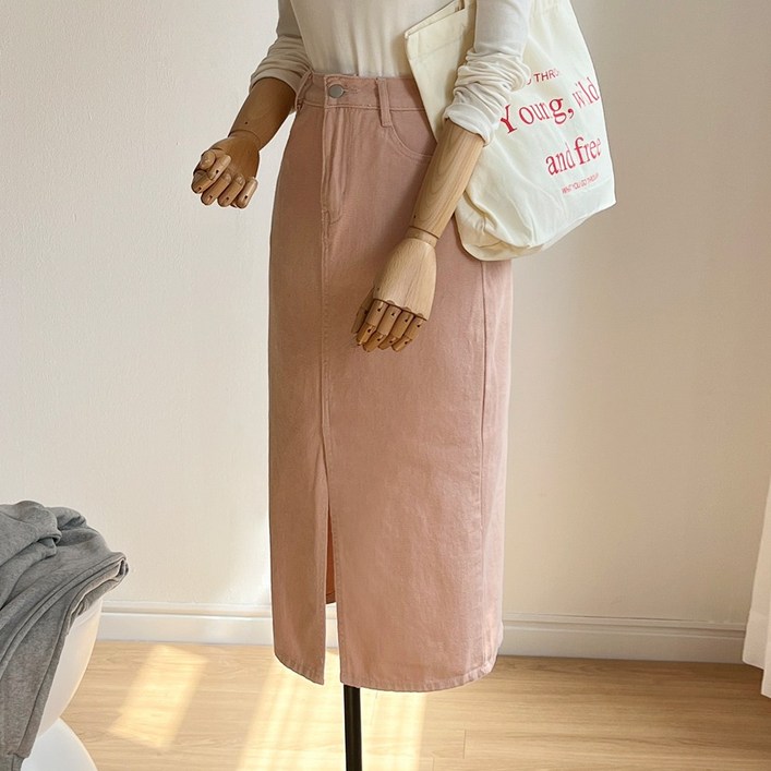 [마랑블루] 베이직 트임 일자핏 코튼 스커트