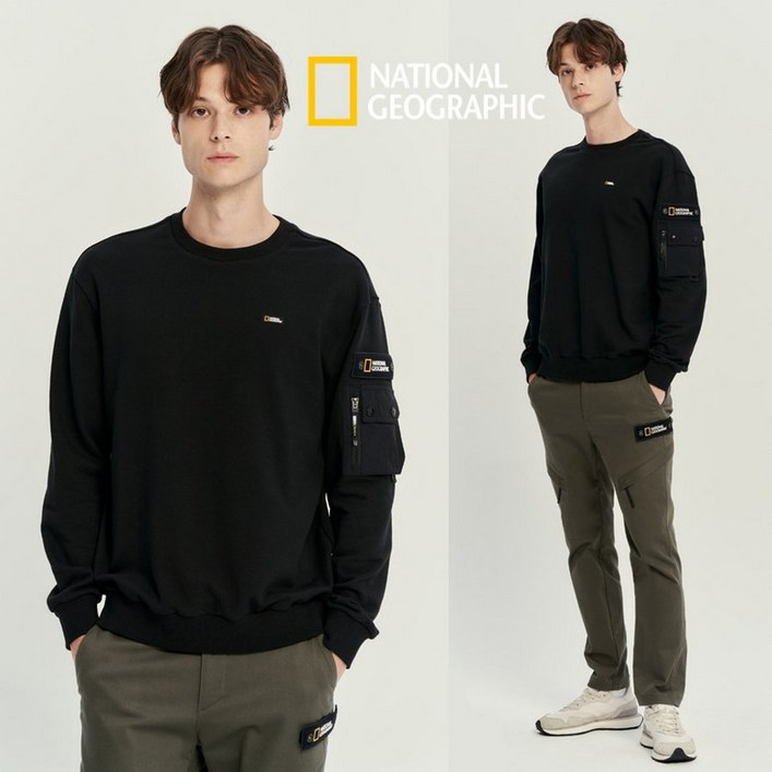 내셔널지오그래픽 남여공용 이스누 소매포켓 세미오버핏 스몰 로고 맨투맨 N224USW010 288278