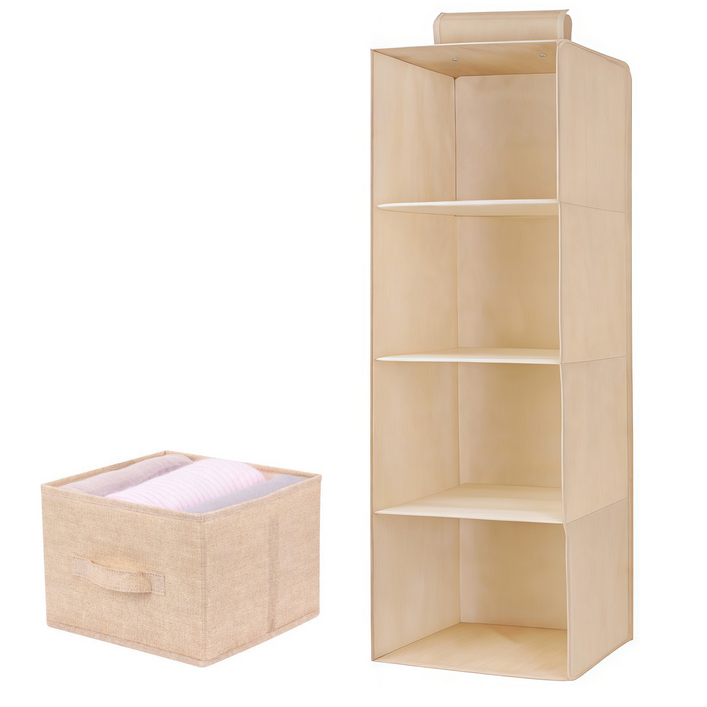 Gueray 11세트 공간절약 옷장 선반 걸이 수납 옷정리트레이 4칸형서랍세트 티셔츠 모자 보관함 패브릭, 1개, 패브릭 베이지