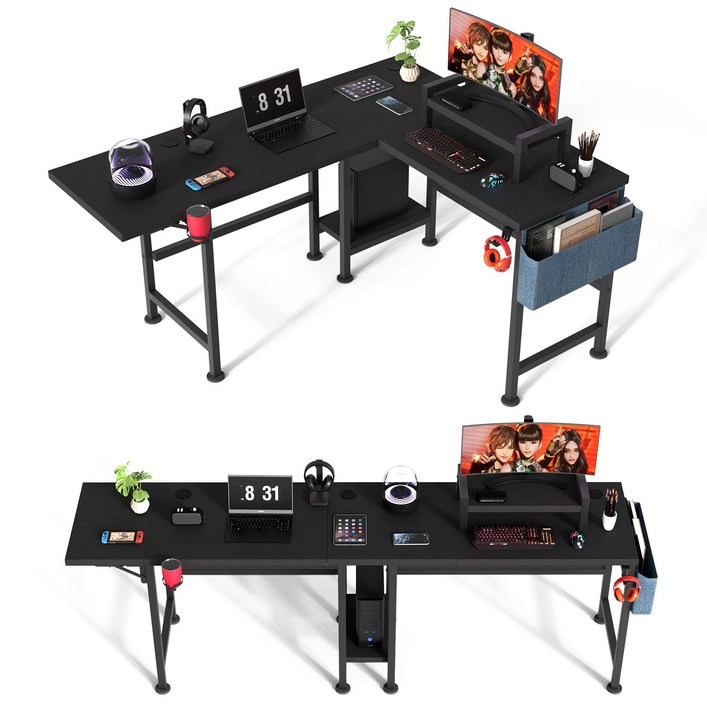 SAMMU 게이밍책상 모듈식 책상 컴퓨터책상 사무용책상 자유조립 L자형 일자형, 블랙