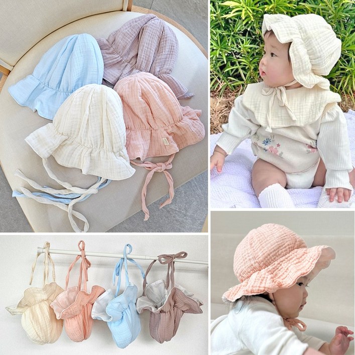 메롱베베 아기모자 면 거즈햇 벙거지 여름모자 보넷모자 신생아 애기 유아
