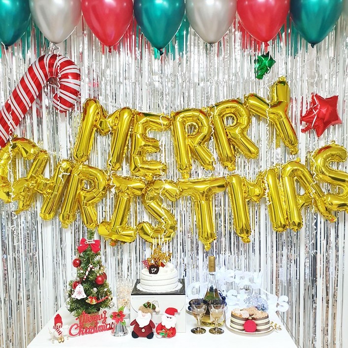 크리스마스 파티 커튼 세트 성탄절 장식 행사 꾸미기