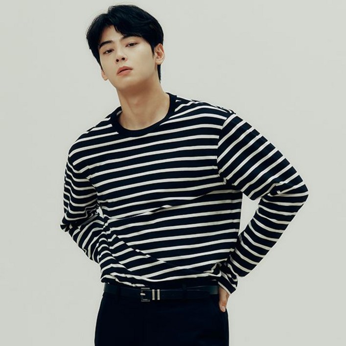 지오다노 024913 코튼 크루넥 스트라이프 긴팔 티셔츠 01024913