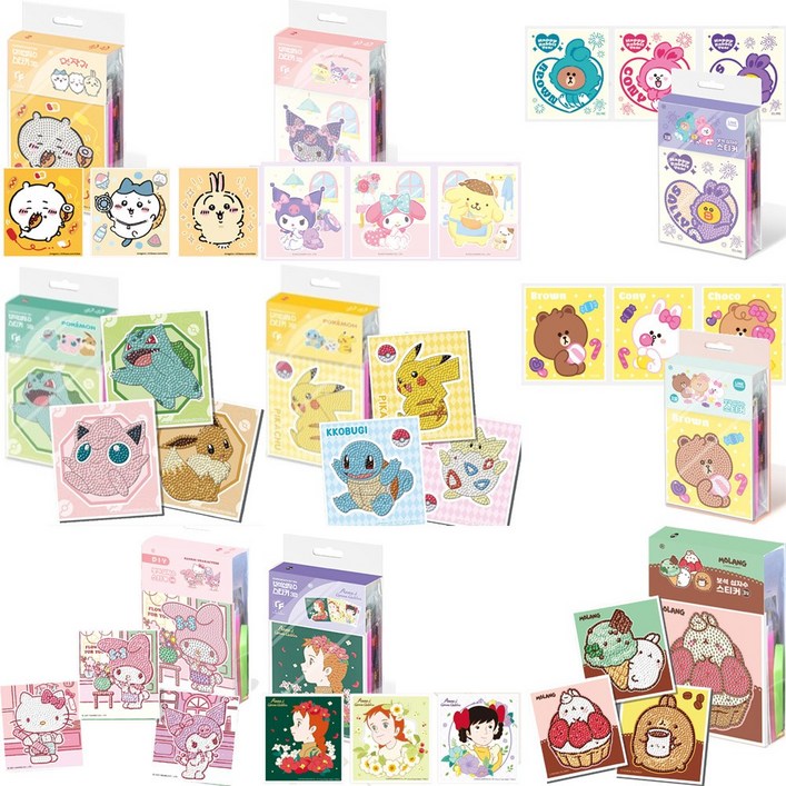 퍼즐마을 보석십자수 5+1 증정품 미니 스티커 3개입 27종택 비즈공예 원형십자수 산리오 포켓몬 몰랑이