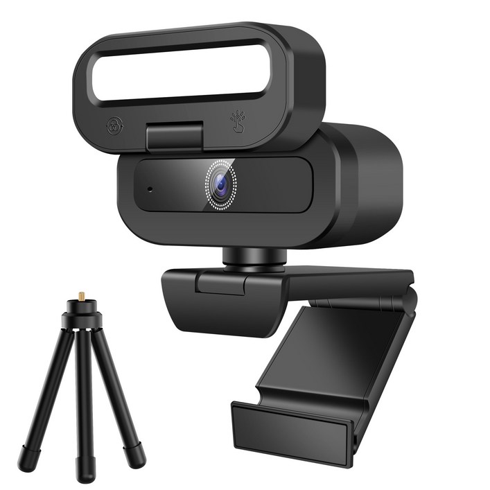RUNDX 4K 웹캠 화상회의 마이크내장 컴퓨터 카메라 + 삼각대 세트, 블랙