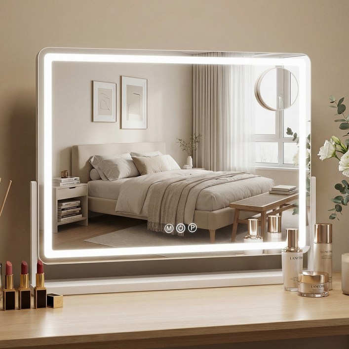 안토크 LED 메이크업 거울 스마트 원터치 360도 화전 3컬러 100단 조명 화장대거울 탁상거울 충전식 USB 가능