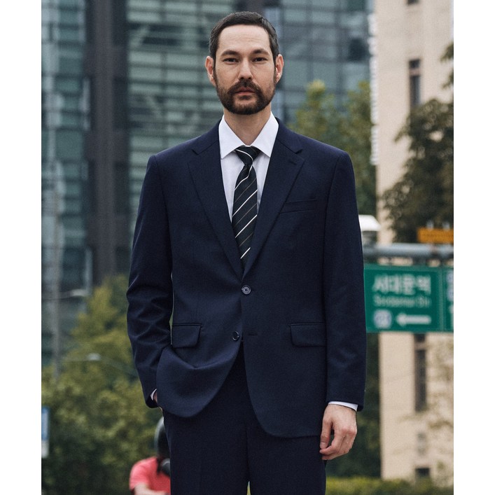 에스티코 남성 울혼방 사방스판 수트세트 클래식핏 네이비