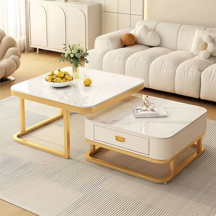 현대적 디자인 세라믹 대리석 거실 테이블 소파 커피 테이블, 스노우화이트스노우화이트골드 프레임